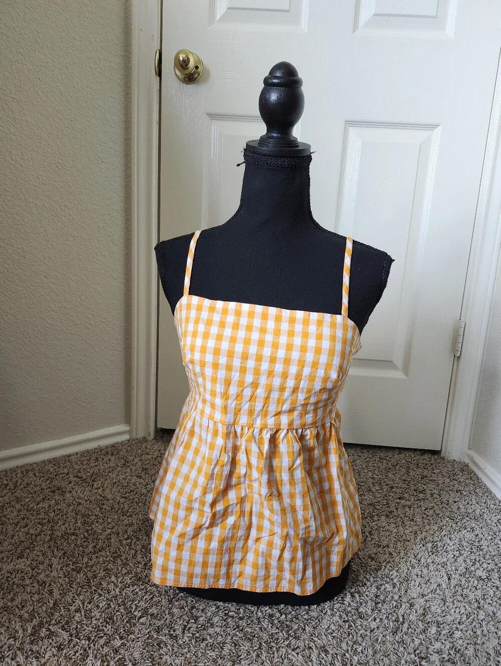 J Crew Orange Gingham Spaghetti-Strap Women’s Top 6